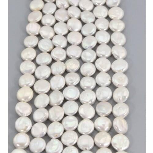 14mm Round Cake fit Necklace DIY Wholesale 5 Strands/Pack White Natural Cultured Freshwater Pearl Beads Button Coin ABG17