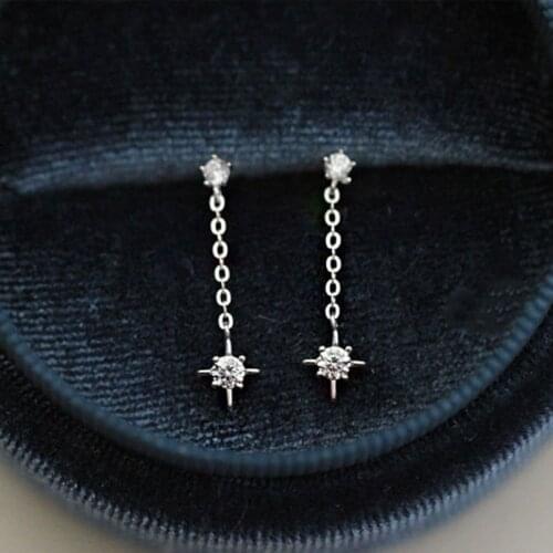 Cute Small Star Stone Stud Earrings Minimalist Female Crystal Zircon Earrings 925 Sterling Silver Gold Chain Earrings For Women
