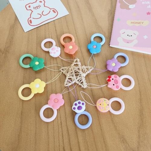 Cartoon cat paw finger phone lanyard for phone cases cute flower finger ring strap for airpods case silicone keychain lanyard