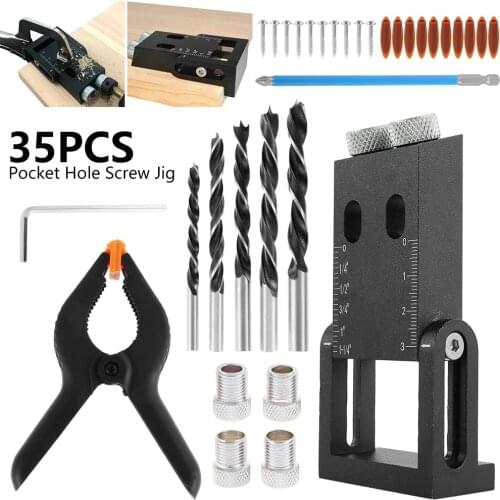 Woodworking Oblique Hole Locator Drill Bits Pocket Hole Jig Kit 15 Degree Angle Drill Guide Set Hole Puncher DIY Carpentry Tools