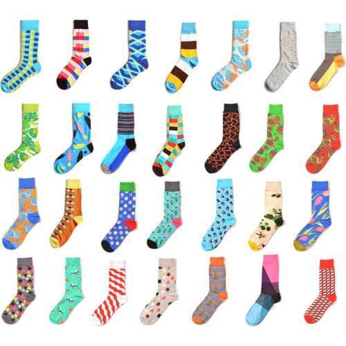 PEONFLY Brand 2019 Autumn Newly Winter Socks Men Fashion Hip Hop 29 Colors Colorful Cotton Animal Floral Submarine Happy Socks
