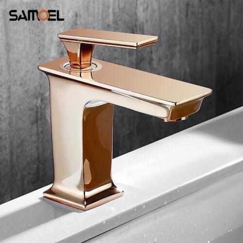 Newest Luxury Brass Bathroom Basin Mixer Tap Rose Golden Lavatory Basin Sink Faucet Water Crane RS341