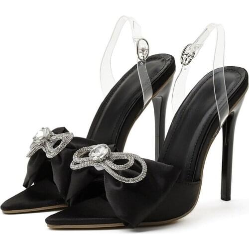 New Arrival Womens High Heel Shoes for 2021 Summer Solid Butterfly-knot Crystal Females Heels Stylish Women Closed Toe Heels