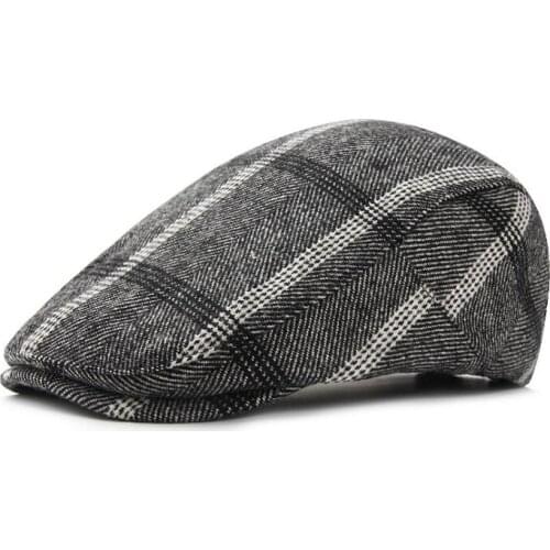 New mens beret middle-aged and elderly caps plaid casual hat British retro forward hat