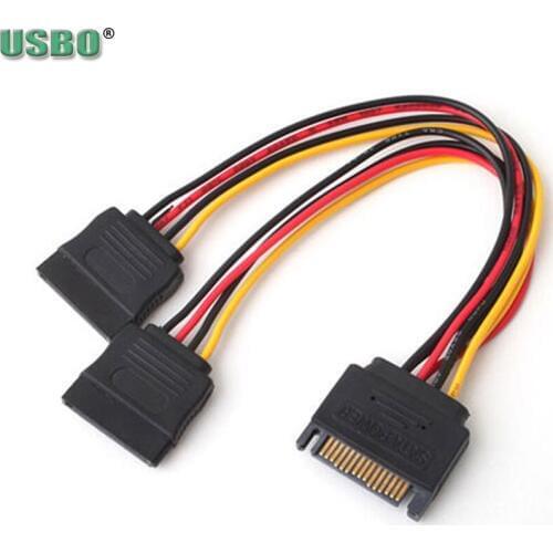 New Desktop Notebook 18AWG 1 to 2 SATA 15pins Connector Terminal Wire Harness Extension Power cable Data Lines