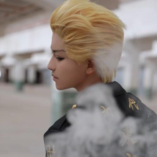 Anime Tokyo Revengers Cosplay Wig Takemichi Hanagaki Golden Short Wig Heat Resistant Synthetic Wigs Halloween+Free Wig Cap