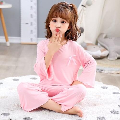 2021 Spring Summer Girls Pajamas Kids Modal Solid PJS Homewear Children Lounge Set Teenagers Clothing Homewear