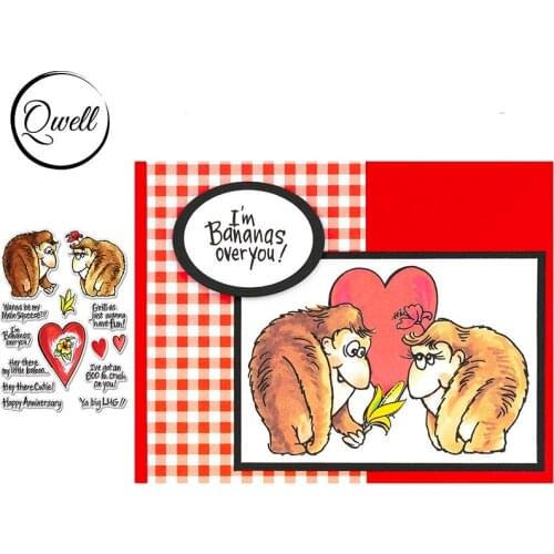 QWELL Clear Silicone Stamps Animal Gorilla Happy Anniversary Wishes For Craft Album Paper Cards DIY Scrapbooking 2020 New