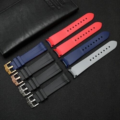 Silicone Watch Strap Bands Sport dive Rubber Watchband 20mm 22mm Replacement Bracelet Men Black Blue Curved End