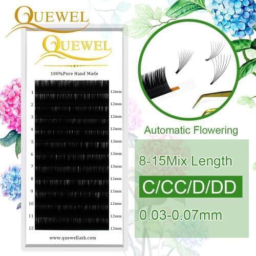 Quewel Flowering Eyelashes Individual Extension Automatic Blooming Eyelash Easy Fanning Volume Self-making Lash 8-15mix Soft LY