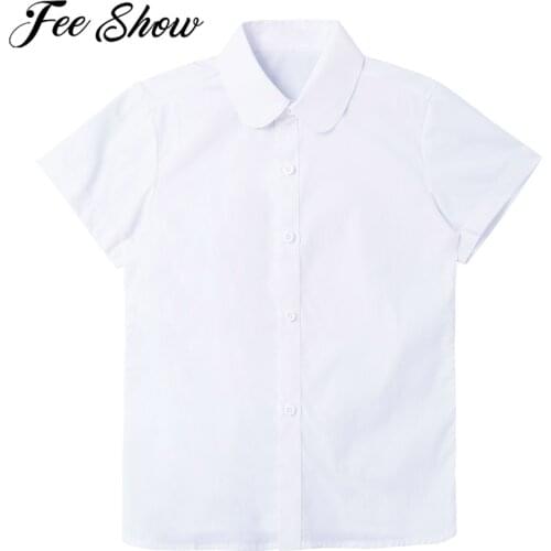 Teens Girls Shirt School Girl Shirt White Clothes Button Down Short Sleeve Shirt Blouse for Daily Childrens Clothing Kids Tops