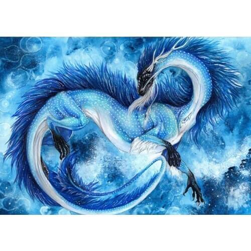 Needlework Diy Diamond Painting Cross Stitch Blue Dragon Diamond Embroidery Eastern Dragons Square Diamond Adornment Picture