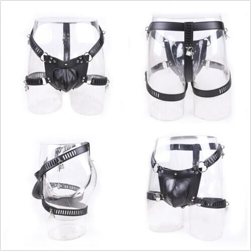Chastity Device of Sexy Faux Leather Men Underwear Adjustable Cut Out Jockstrap Male Gstring Panties Gay Briefs Sex Toys for Men