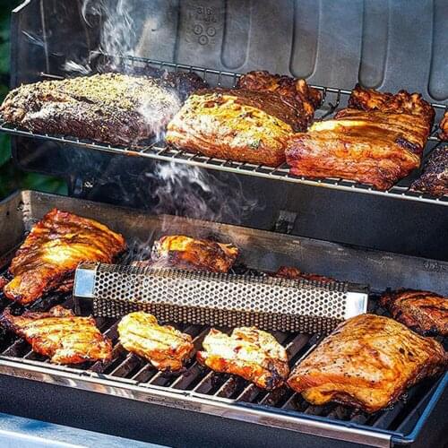 BBQ Hexagonal Smoke Tube Wood Pellet Mesh Grill Hot Cold Smoking Generator Round BBQ Grill Hot Cold Smoking Mesh Tube