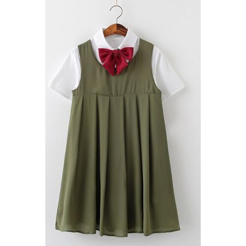School Dresses For Girls White Short-sleeved Top White Shirt With Tie Vest Pleated Dress Short Skirt Anime Form Costume Women