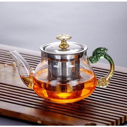 Glass teapot, stainless steel filter cooker, thickened and heat resistant, single pot black tea kungfu tea set
