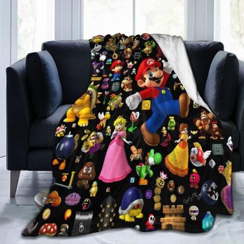 Super Mario Cartoon Anime Flannel Throw Blanket Winter Sheets Sofa Blanket Child Baby Wrap Office Cover Beach Blanket