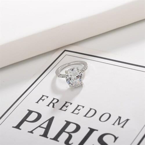 Wedding Starry Bling Oval Transparent Zircon Silver Plated Alloy Rings for Women
