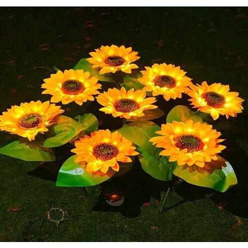 LED Solar Sunflower Shape Light Ground Plug-in Iron Lamp Path with Motion Sensor Solar Energy Sunlight for Garden Decor