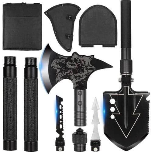 Camping Shovel Axe Set Folding Portable Multi Tool Survival Kits with Tactical Waist Pack Camping Axe Military Shovel
