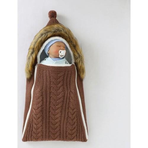 Newborn Baby Knitted Swaddle Blanket Infant Fleece Lining Hooded Sleeping Bag Receiving Blanket Stroller Wrap