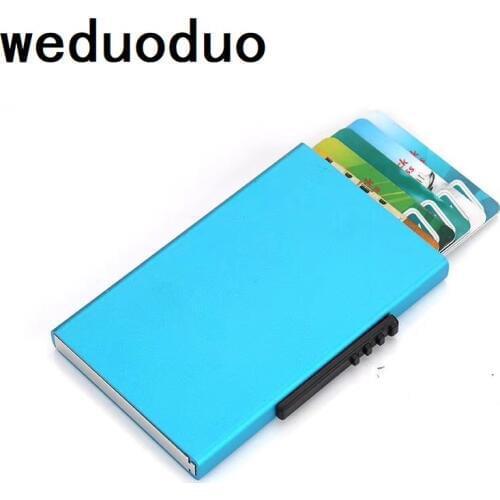 Weduoduo New Style Aluminum Wallet Pocket ID Card Holder Rfid Blocking Metal Wallet Automatic Pop up Credit Card Case Protector