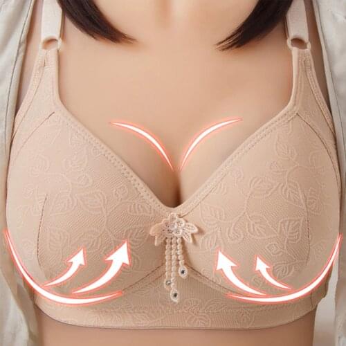 Women Bras Flower Wireless Push Up Bra Big Cup For Big Breasted Women Thin Wire Free Back Closure Plaid Soft Bra