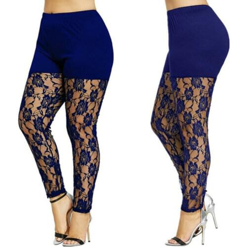 Plus Size 4XL Lace Hollow Out Leggings for Women High Waist Pencil Pants Skinny Lace Floral Trouser Casual Style Womens Homewear