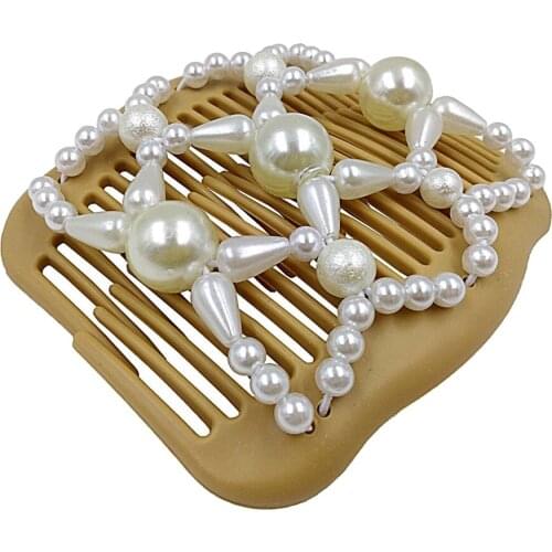 Womens Hair Combs Clips Stretch Pearls Hairpin Bun Maker Hair Accessories