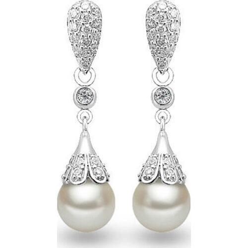 Elegant Carve Flower 925 Sterling Silver Water Drop Earring Pearl Dangle Earrings Women Brincos Wedding Pearls Jewelry