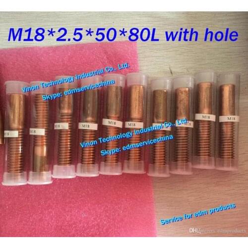 10pcs/lot) M18*2.5*50*80mm Metric Copper Orbital Tapping Electrode with flushing hole for edm copper thread electrode M18