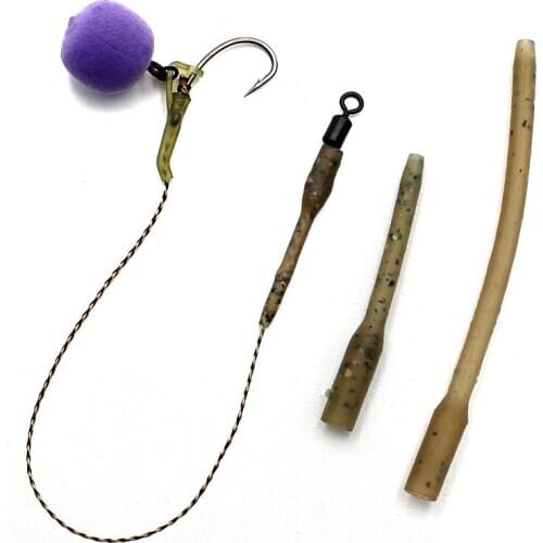 20PCS Carp Fishing Accessories Camo Brown Anti Tangle Sleeve With Head Line Aligner Hair Rig Making Carp Fishing Terminal Tackle