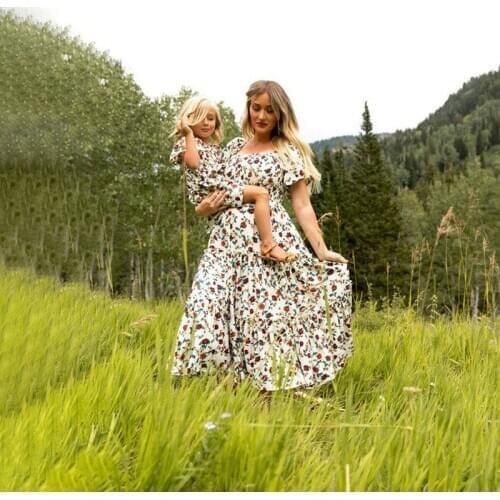 2021 Mother Daughter Clothes Adult Baby Kids Off Shoulder Dress Family Look Women Baby Girls Romper Family Matching Outfits