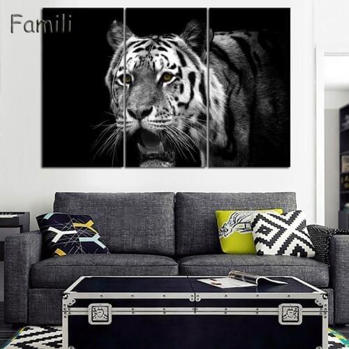 3 Panel Modern Printed Tiger Canvas Painting Cuadros Picture Animal Landscape Oil Paintings For Living Room (No Frame)