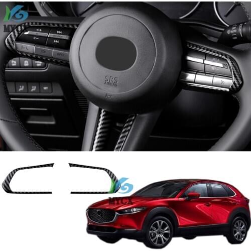 4pcs for Mazda CX30 CX-30 2020 2021 Carbon Fiber Steering Wheel Frame Cover Moulding, Car Interior Accessories
