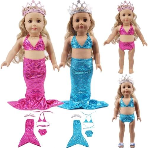 4 Pcs / Set Mermaid Swimsuit For 18 Inch American Doll Girl Toy 43 cm Born Baby Clothes Accessories Our Generation