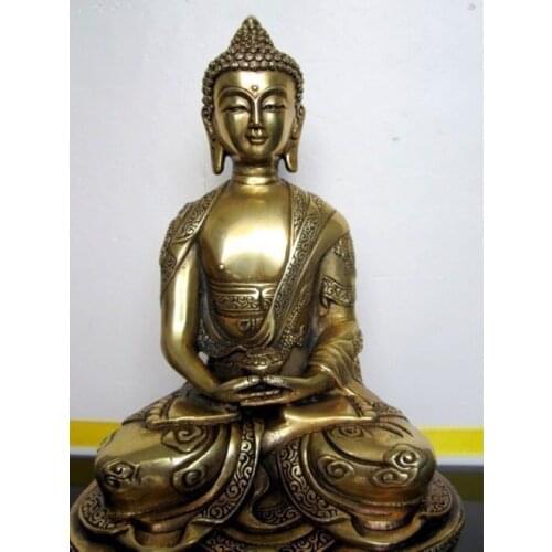 6"tibet Handwork Carved buddhism temple brass lotus sakyamuni Tathagata Amitabha buddha statue metal handicraft