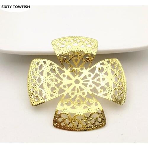 8 Pieces 54mm Gold color/White K Metal Filigree Cross Flowers Slice Charms base Setting Jewelry DIY Components Findings