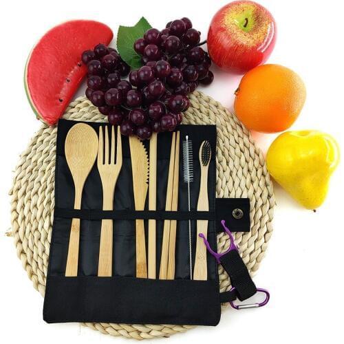 Bamboo Travel Utensils Sustainable Bamboo Cutlery Set Reusable Knife,Fork,Spoon,Biodegradable Straws Chopsticks Zero Waste Wrap