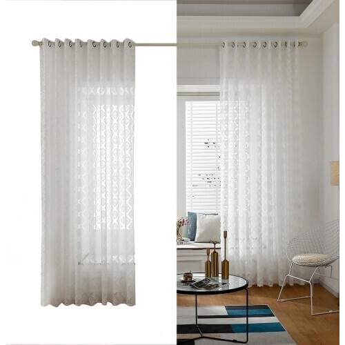 White Sheer Voile Window Curtain sheer panel window Curtain with Ring Top for Kitchen Bedroom and Living Room
