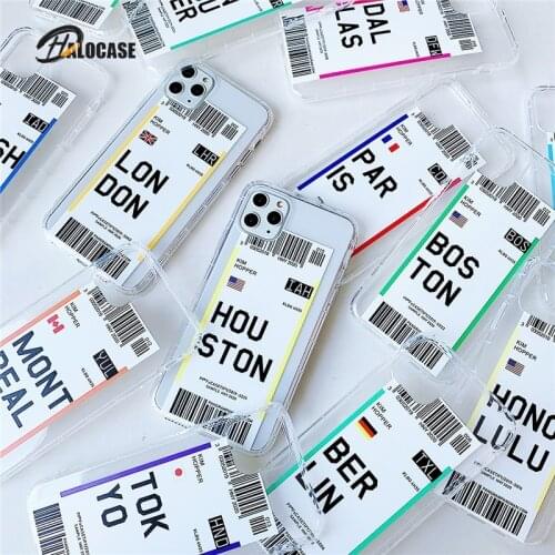 World Country Label Air Tickets Phone Cases on For iPhone 11 12 Mini Pro Max X XR 8 7 6S 6 Plus Soft TPU boarding Pass Cover