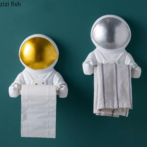 Astronaut Roll Holders Resin Cosmonaut Paper Towel Dispenser Toilet Bathroom Shelf Holder Wall-mounted European Bath Decoration