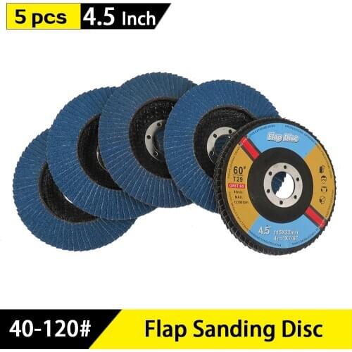5Pcs 40/60/80/120 Grit Grinding Wheel Flap Disc 115mm 4.5" Angle Grinder Sanding Tool Zirconia Wear Resistance Abrasive Tools