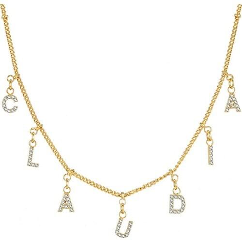 DODOAI Custom Rhinestone Choker Pave Crystal Letter Necklace,Personalized Name Necklace ,diamond letter pendant necklace Jewelry