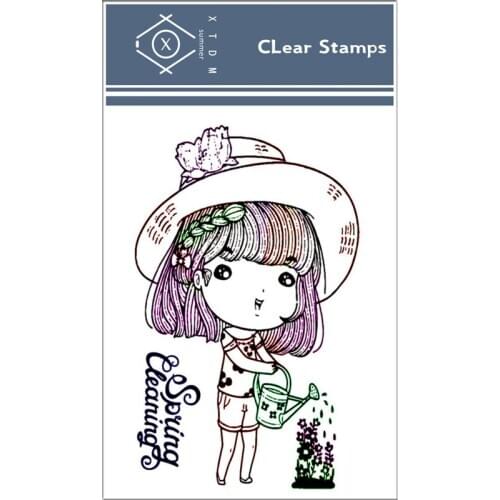 Hot sale Watering girl Transparent Clear Stamps / Silicone Seals Roller Stamp for DIY scrapbooking photo album/Card Making