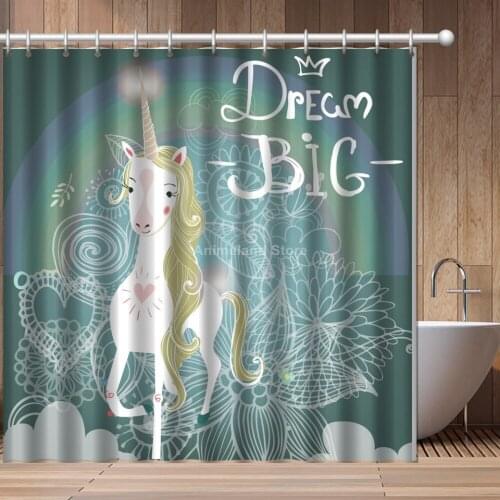 Colorful Unicorn Fantasy 3D Print Shower Curtain Girl Bathroom Set With Waterproof Hook Bath Curtains Cartoon Kids African Funny