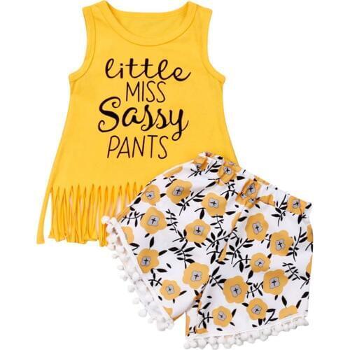 Little Miss Toddler Kids Girls Summer Clothes Sleeveless Tassel Vest Tops Floral Shorts Pant Bottom 2PCS Clothing Set