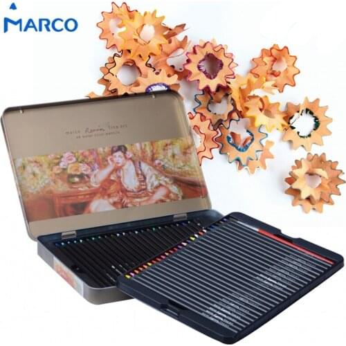 Marco Renoir Water Soluble Color Pencil 24/36/48 Color Water Soluble Colored pencils Metal box Color Pencil With brush pen