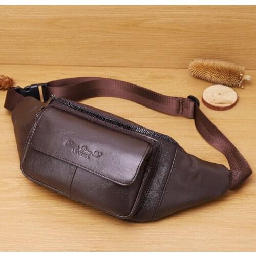 Men multifunctional waist bag leather oblique cross-body bag male chest bag first layer cowhide mobile phone waist bag ID purse