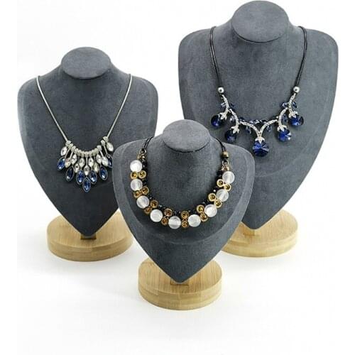 Gray Simulation Ladies Bamboo Velvet Fashion Necklace Pendant Organizer Holder Display Desktop Counter Jewelry Display Stand